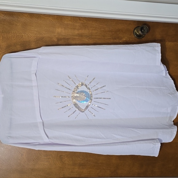 Classic White Women's Sequin Eye Button Up Shirt - Picture 3 of 5